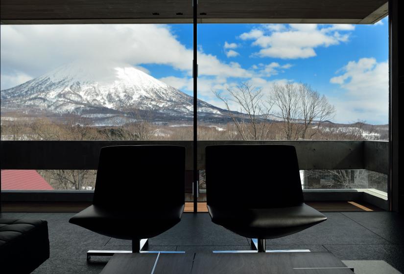 stunning view of Mt. Yotei from living room window