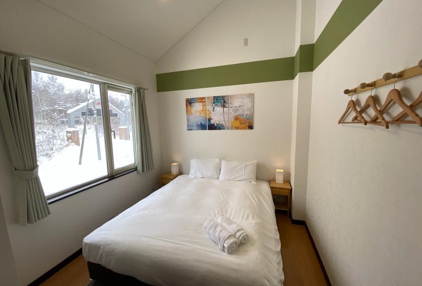 A made up double bed